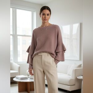 Umgee Sweater Womens Medium Waterfall Sleeve Cozy Coquette Blush Pink